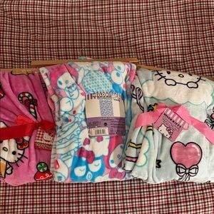 3 Hello Kitty Pink and Blue Blanket bundle